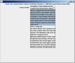 Large Text Combo Demo: Custom ComboBox Renderer 1, With Max and Preferred Size Hints