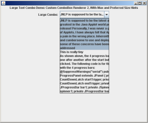 Large Text Combo Demo: Custom ComboBox Renderer 2, With Max and Preferred Size Hints
